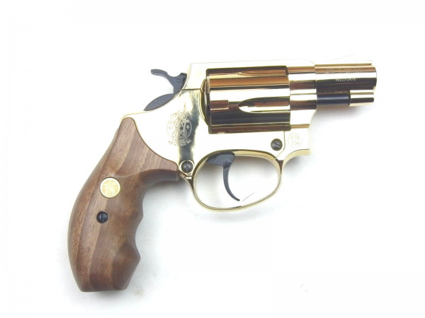 Smith & Wesson Chiefs Special 9 mm R.K., 24 Karat vergoldet, Holzgriffschalen