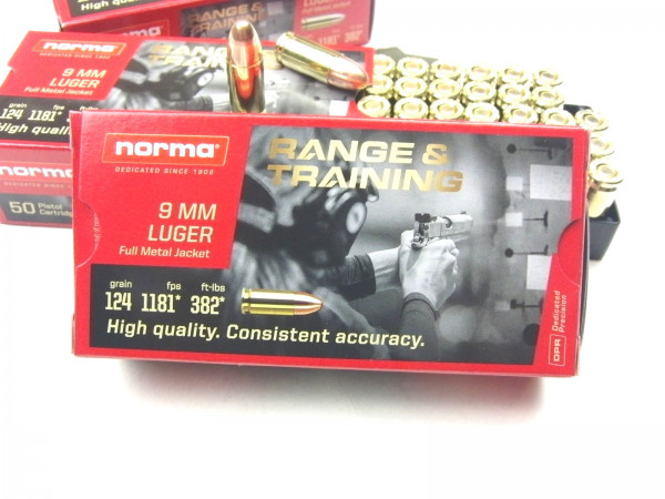 Norma 9mm Luger 8,0g / 124grs FMJ / Range&Training